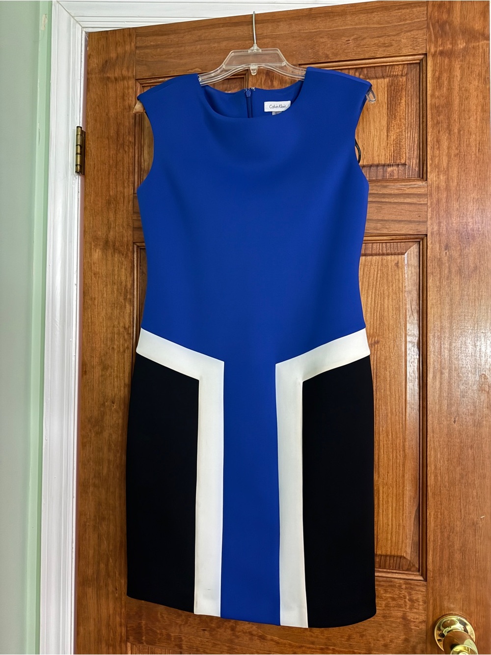 Calvin Klein Royal Blue, Black and White Colorblock Sheath Dress